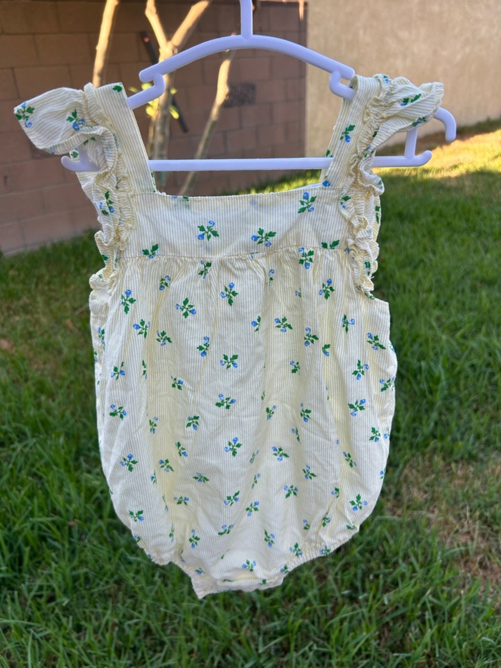 Little Me Yellow and Green Striped Floral Baby Dress